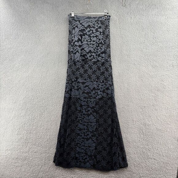 Gypsy 05 Maxi Skirt Lace Sheer Embroidered Ombre WhimsiGoth Small Dark Blues - Picture 1 of 13
